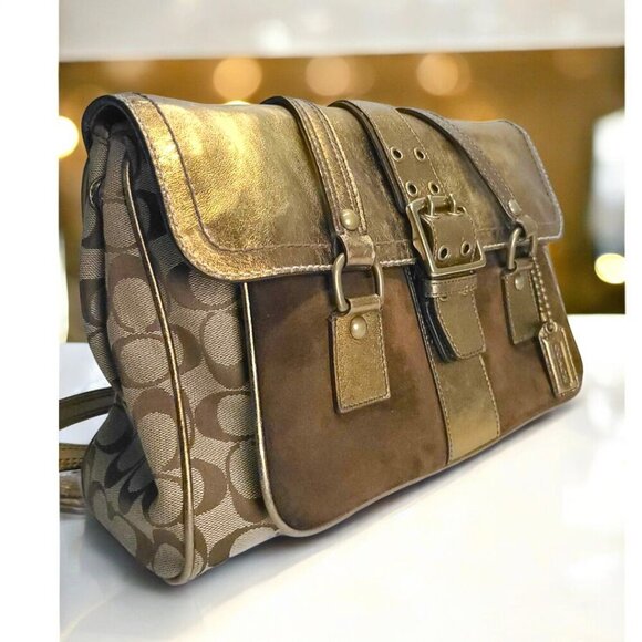 Vintage COACH Gold Metallic Signature Shoulder bag/ Satchel - Picture 12 of 16
